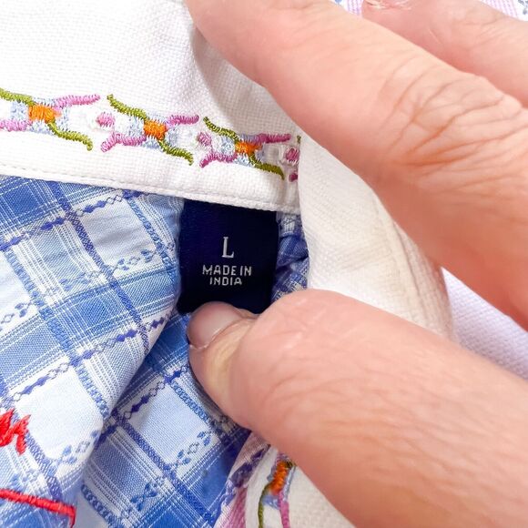 ROBERT GRAHAM Sz L Embroidered Pink Stripe Shirt Cuff Knowledge Wisdom Truth EUC - Picture 8 of 14